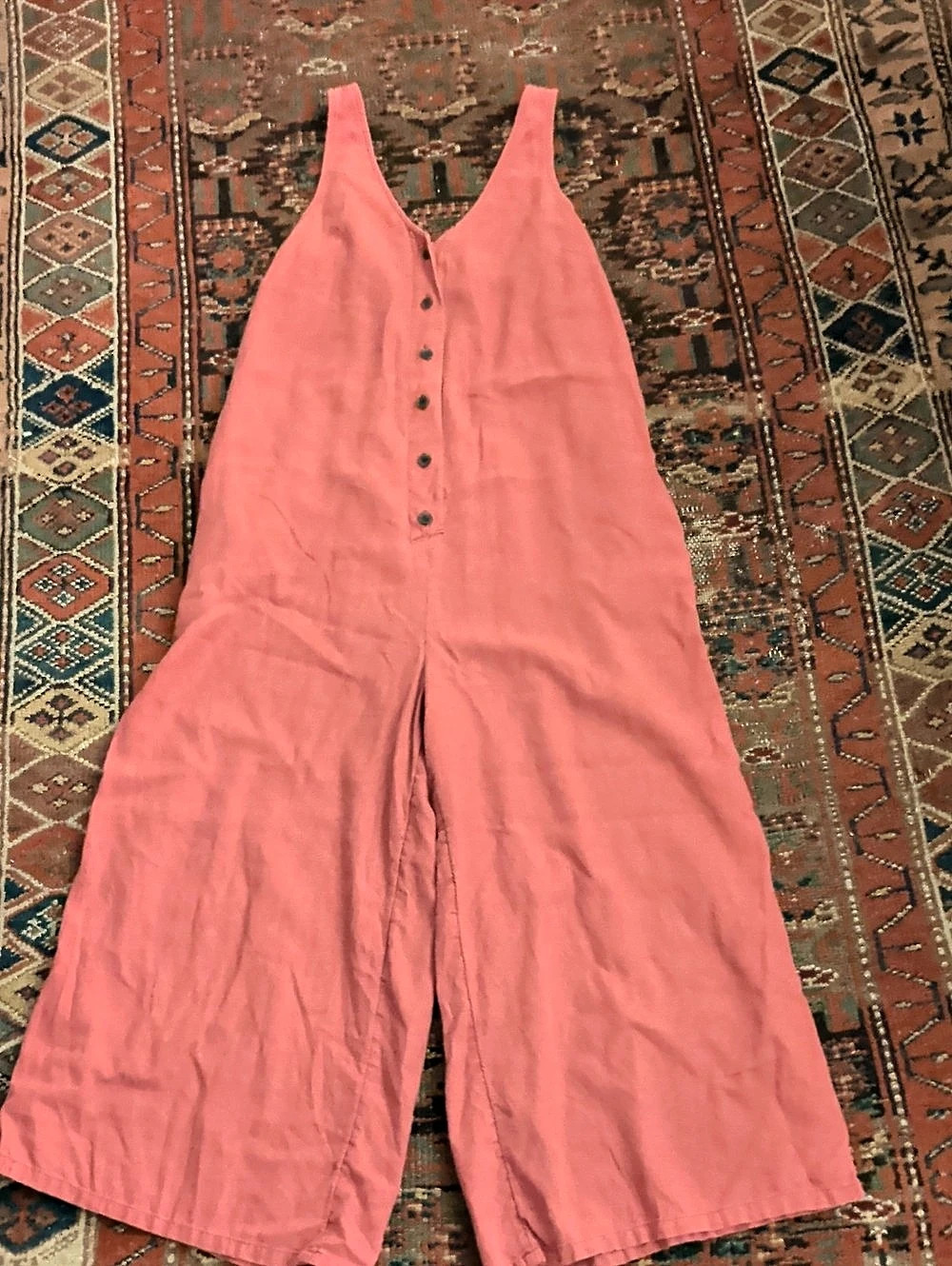 Old Navy Maternity Sleeveless Linen-Blend Cropped Henley Jumpsuit Pink Small